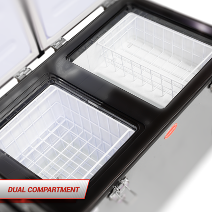 SnoMaster - 72L Dual Compartment Mobile Fridge/Freezer AC/DC -  Stainless Steel (SMDZ-CL72D)