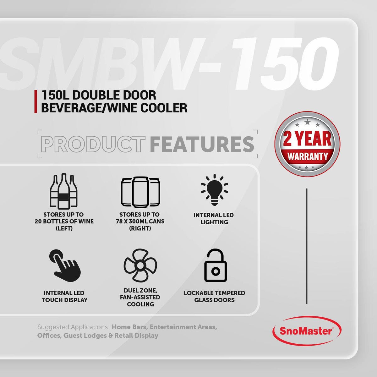 SnoMaster - 150L Double Door Beverage/Wine Cooler (SMBW-150)