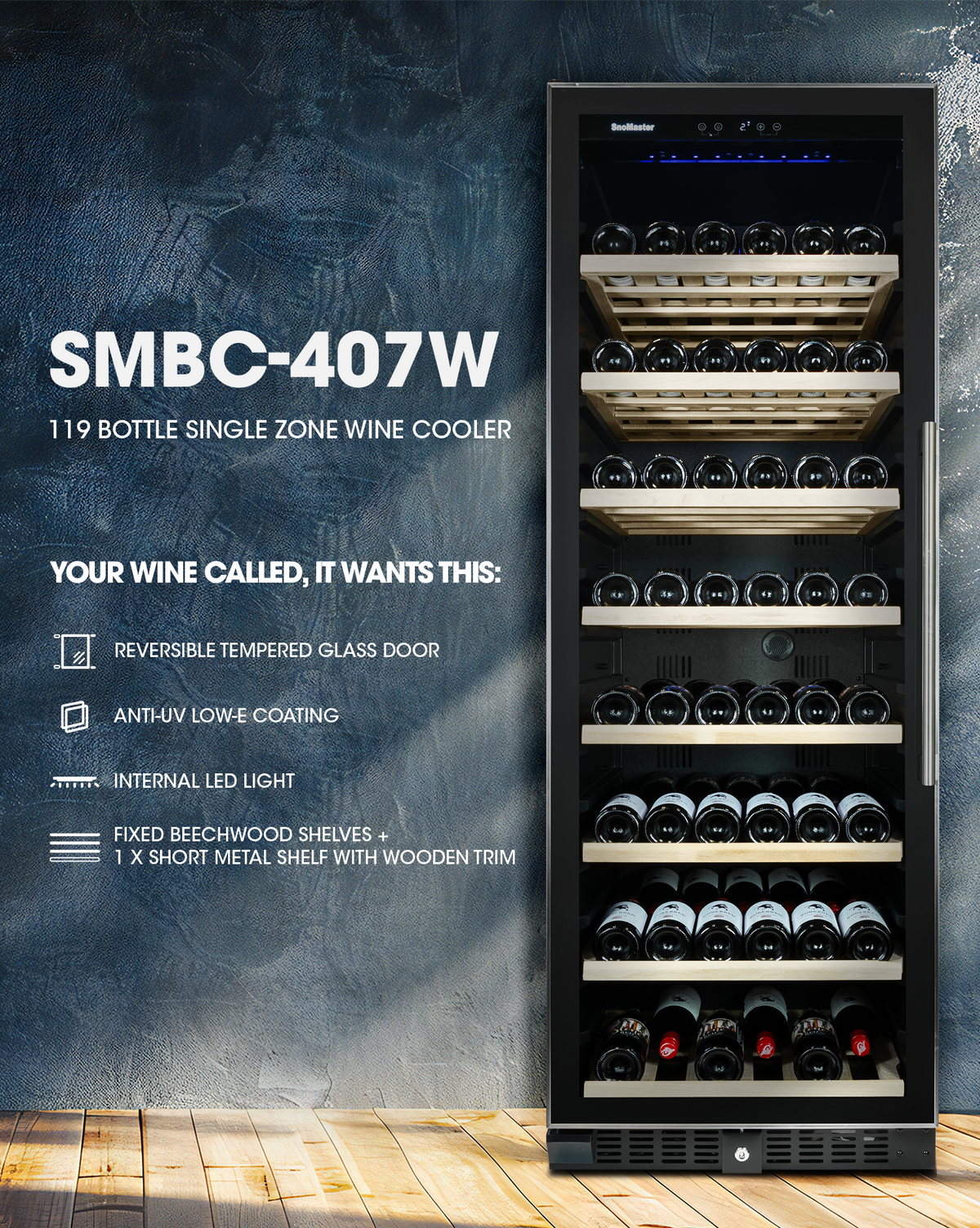 SnoMaster - 119 Bottle Single Zone Wine Cooler - (SMBC-407W)