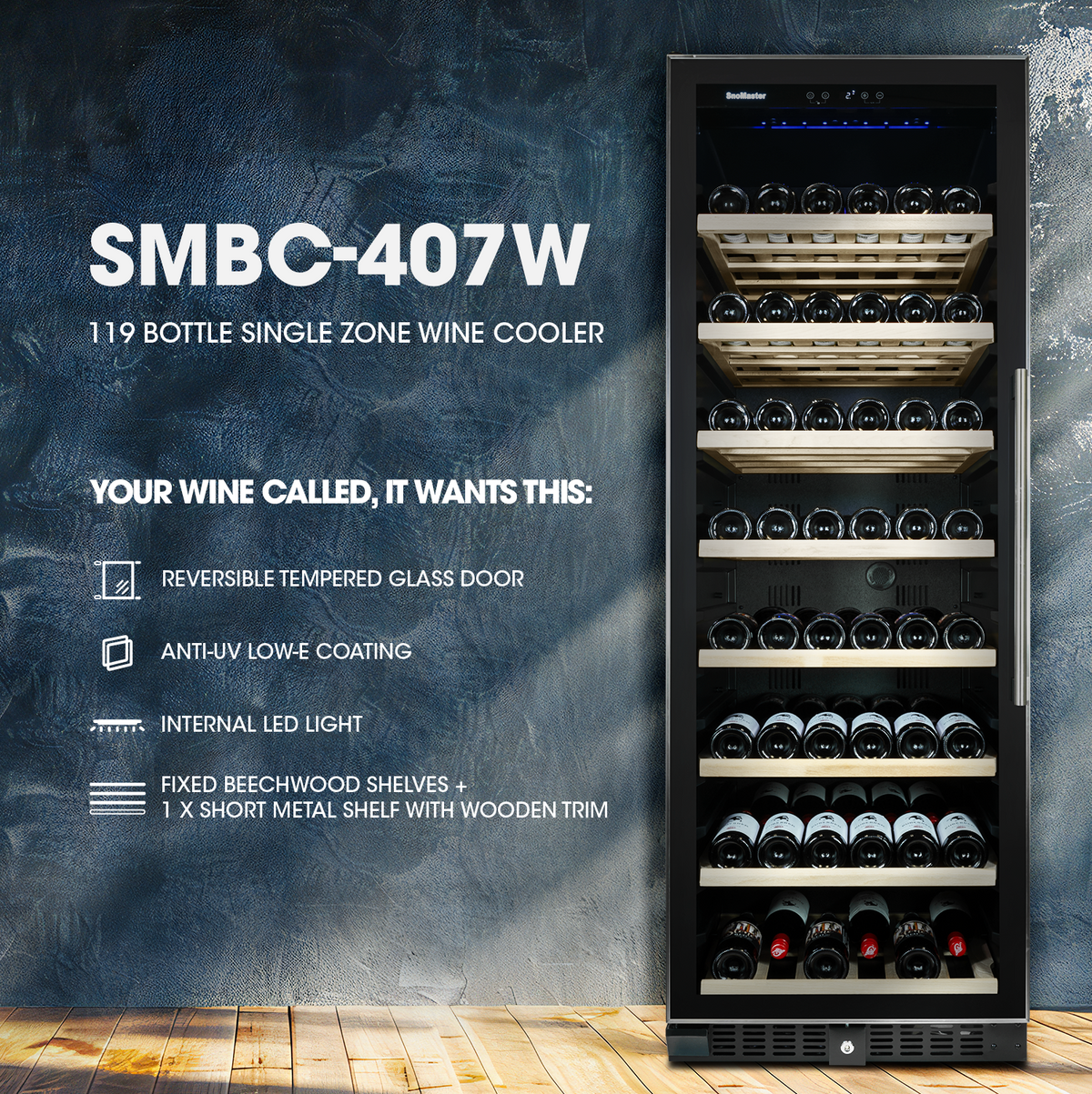 SnoMaster - 119 Bottle Single Zone Wine Cooler - (SMBC-407W)