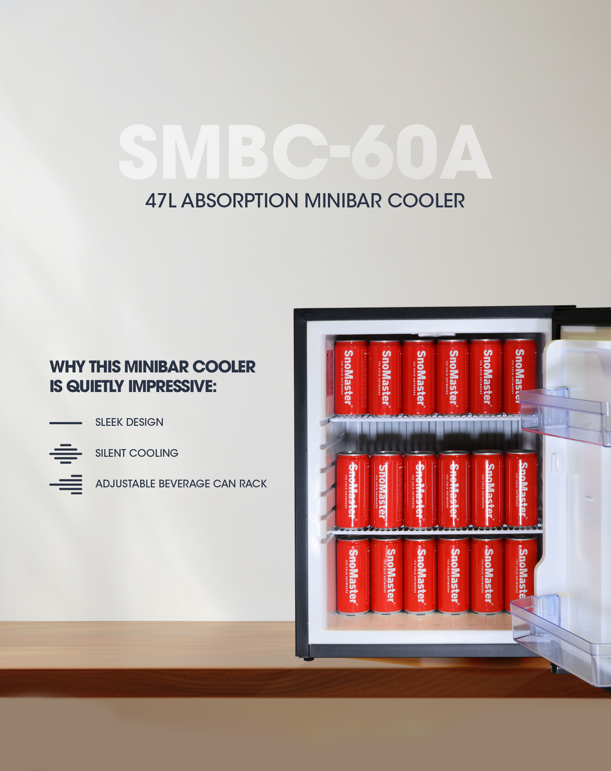 SnoMaster - 47L Absorption Minibar Cooler - Black (SMBC-60A)