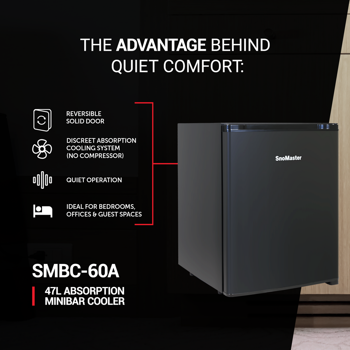SnoMaster - 47L Absorption Minibar Cooler - Black (SMBC-60A)