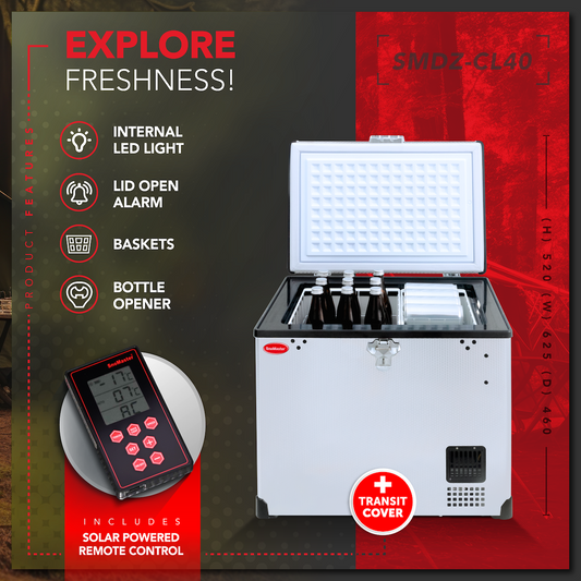 SnoMaster - 40L Single Compartment Mobile Fridge/Freezer AC/DC - Stainless Steel (SMDZ-CL40)
