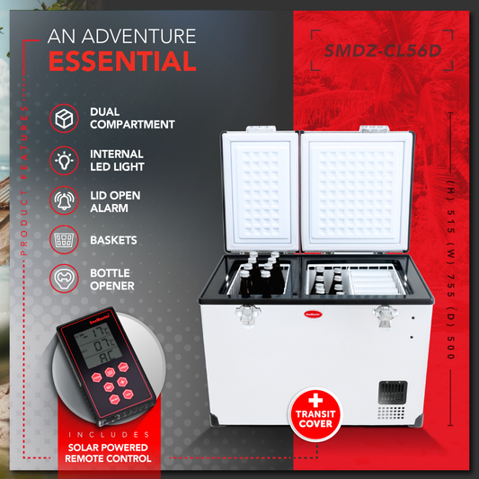SnoMaster - 56L Dual Compartment Mobile Fridge/Freezer AC/DC -  Stainless Steel (SMDZ-CL56D)