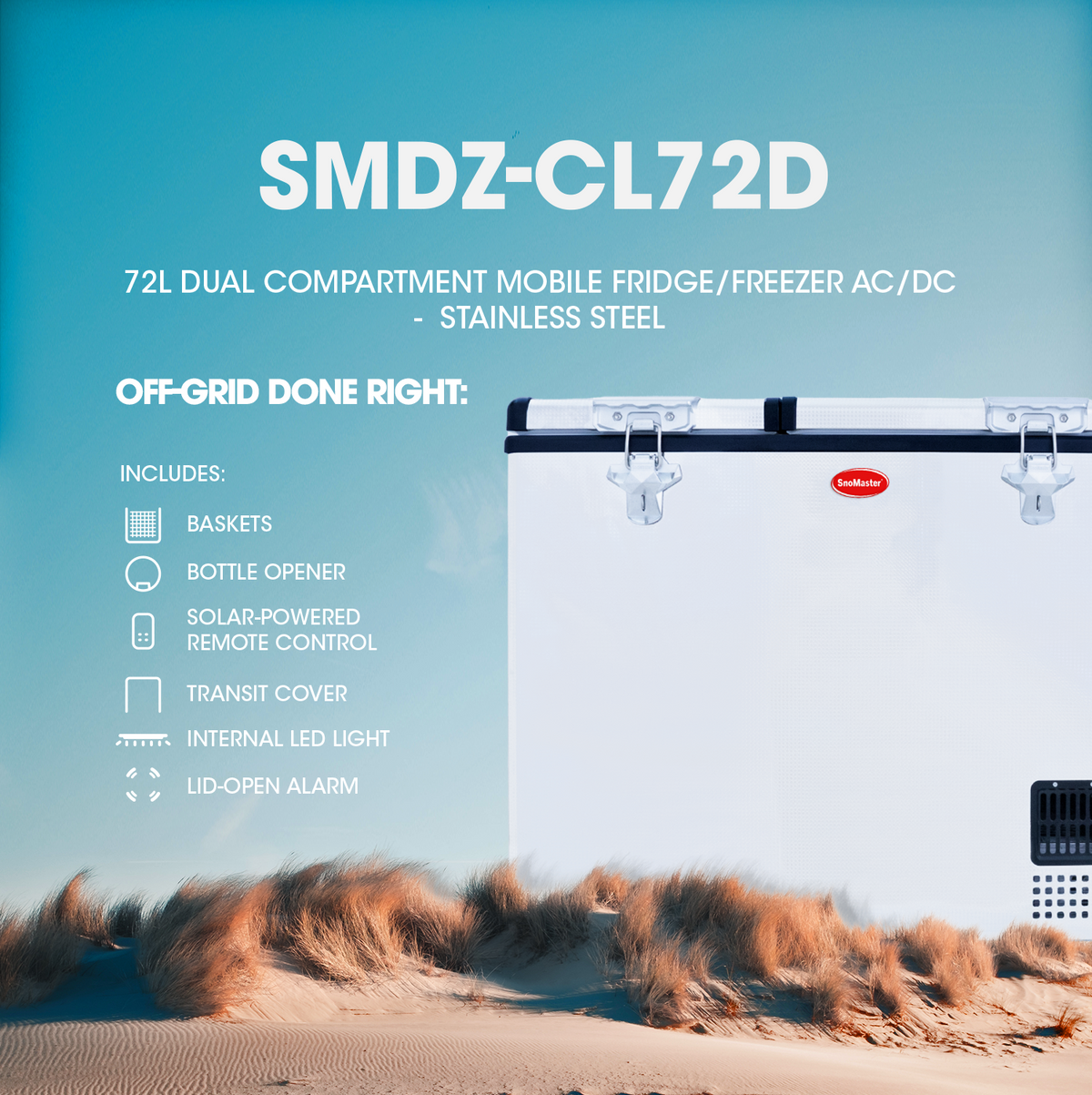 SnoMaster - 72L Dual Compartment Mobile Fridge/Freezer AC/DC -  Stainless Steel (SMDZ-CL72D)
