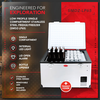 SnoMaster - 65L Low Profile Single Compartment Mobile Fridge/Freezer AC/DC - Stainless Steel (SMDZ-LP65)