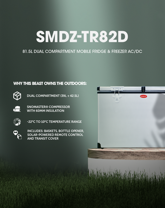 SnoMaster - 81.5L Dual Compartment Mobile Fridge/Freezer AC/DC - Stainless Steel (SMDZ-TR82D)