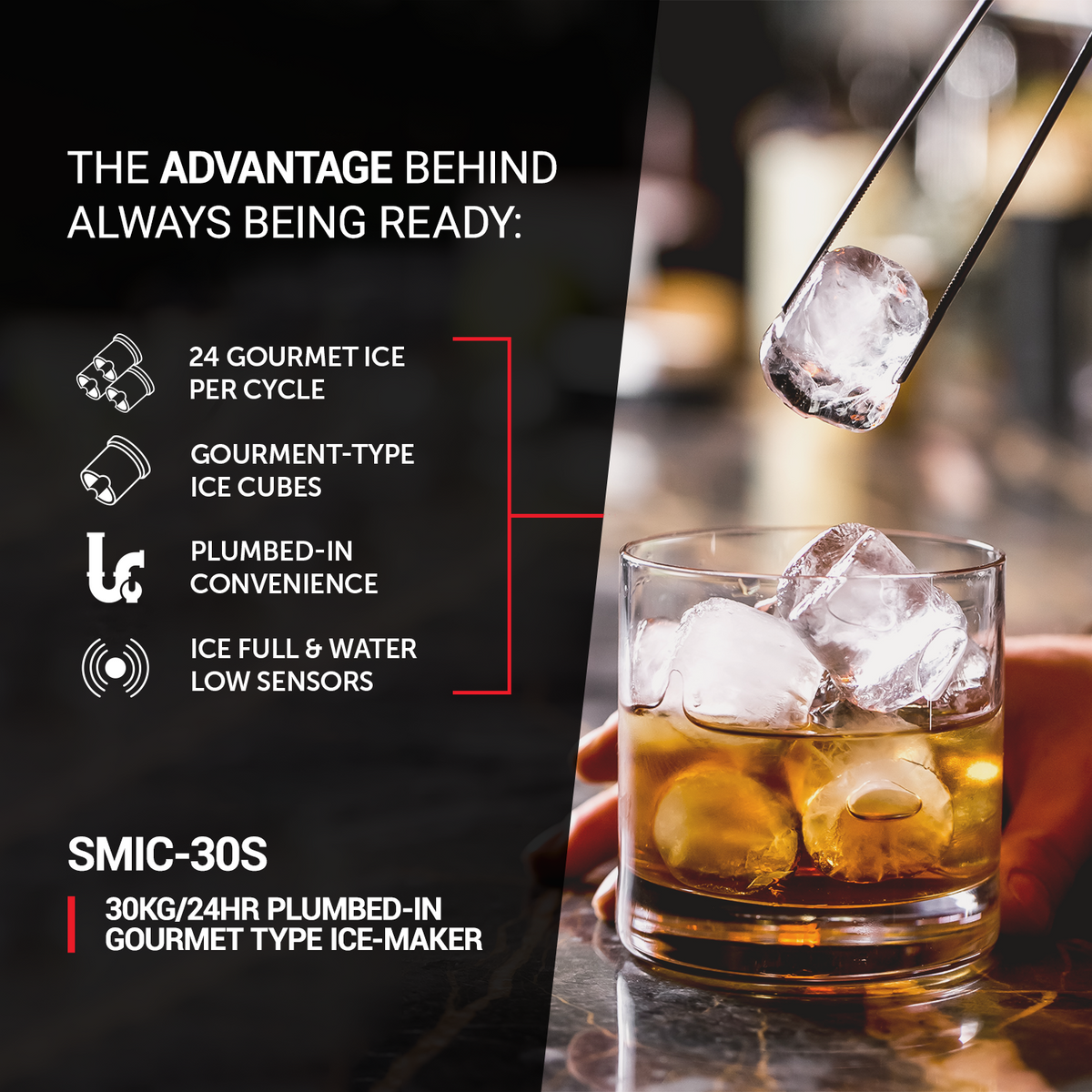 SnoMaster – 30Kg/24Hr Plumbed-in Gourmet Type Ice Maker (SMIC-30S)