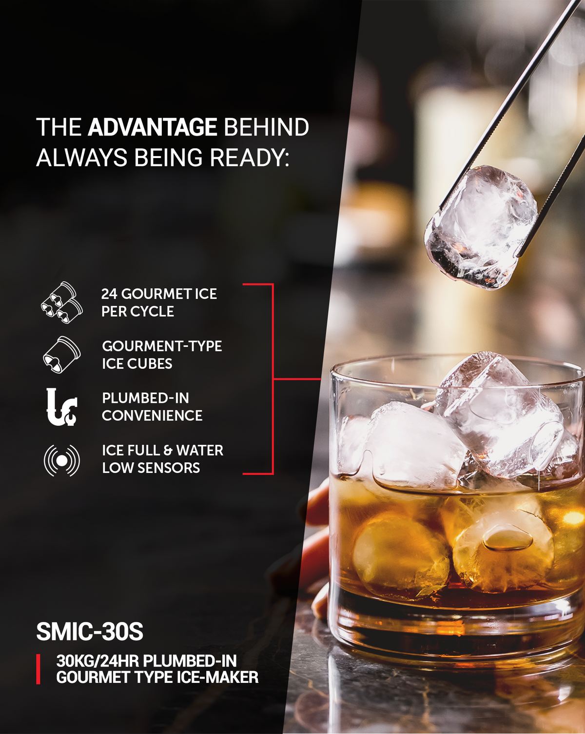 SnoMaster – 30Kg/24Hr Plumbed-in Gourmet Type Ice Maker (SMIC-30S)