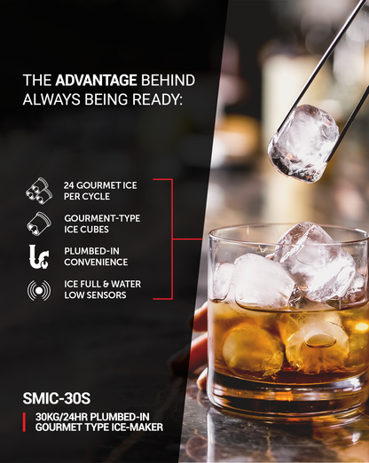 SnoMaster – 30Kg/24Hr Plumbed-in Gourmet Type Ice Maker (SMIC-30S)