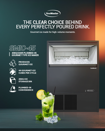 SnoMaster – 45Kg Plumbed-in Gourmet Type Ice Maker (SMIC-45)