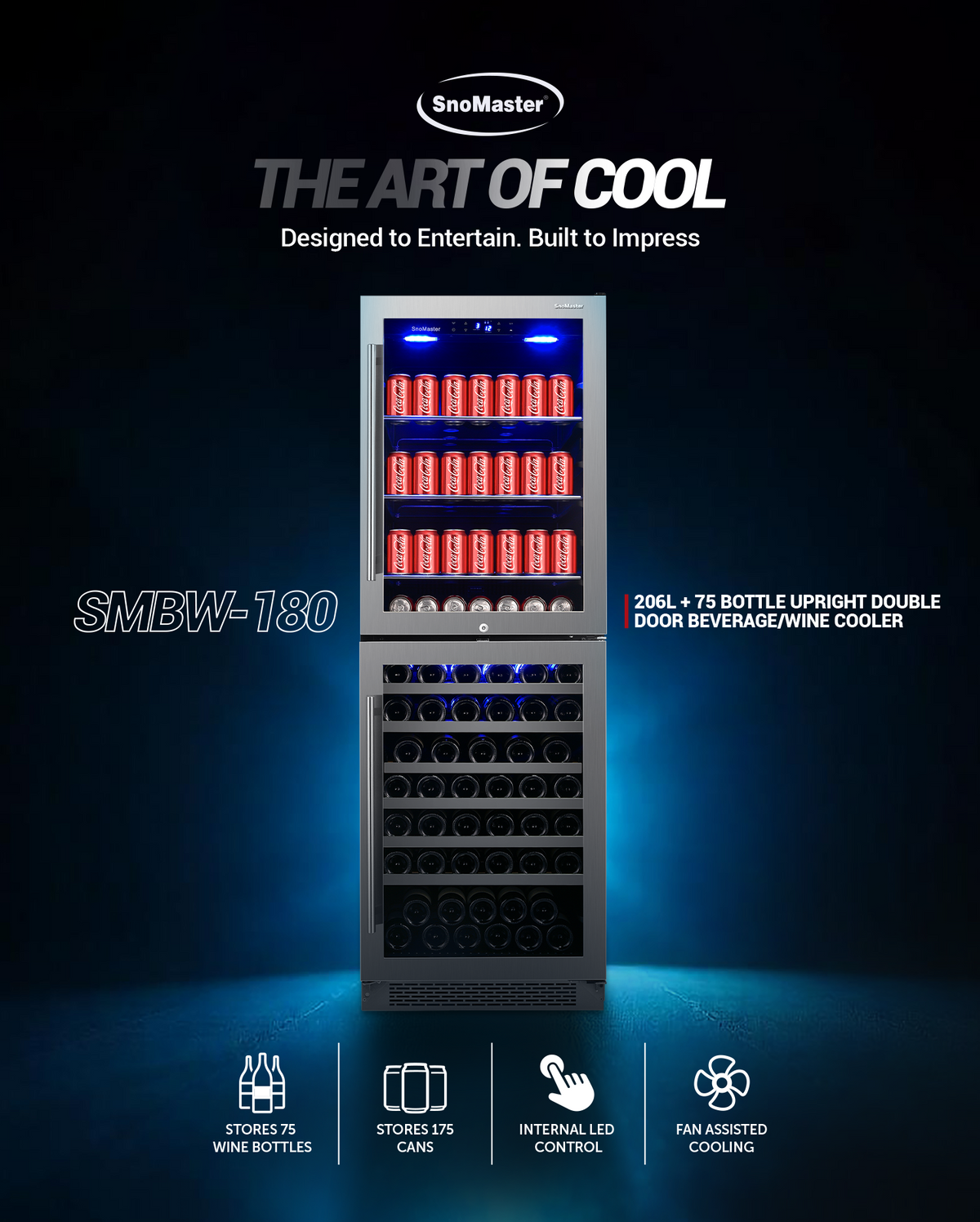 SnoMaster - 206L + 75 Bottle Upright Double Door Beverage/Wine Cooler (SMBW-180)