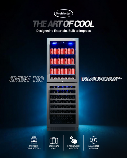 SnoMaster - 206L + 75 Bottle Upright Double Door Beverage/Wine Cooler (SMBW-180)