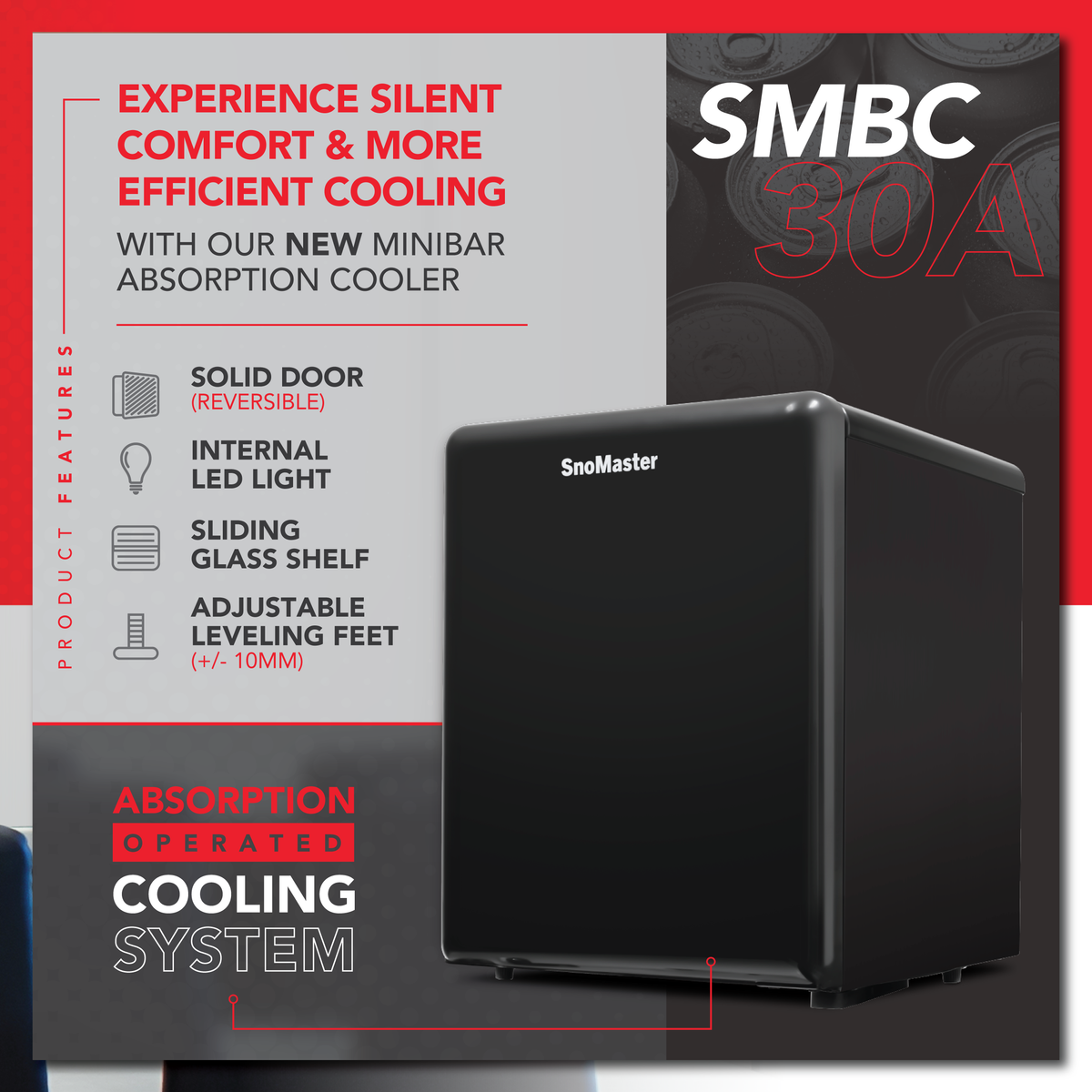 SnoMaster - 28L Absorption Minibar Cooler - Black (SMBC-30A)
