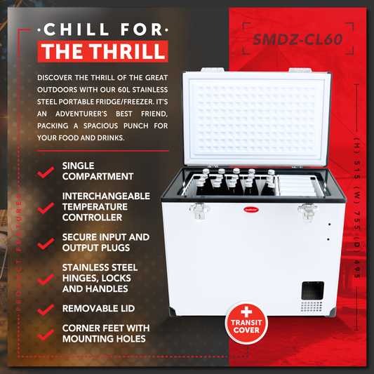 SnoMaster - 60L Single Compartment Mobile Fridge/Freezer AC/DC - Stainless Steel (SMDZ-CL60)