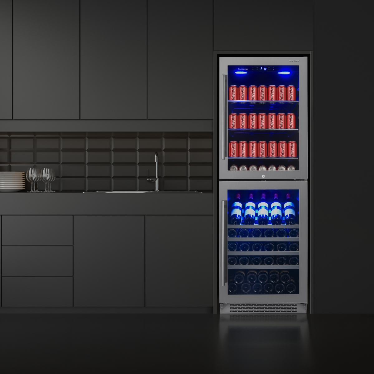 SnoMaster - 206L + 75 Bottle Upright Double Door Beverage/Wine Cooler (SMBW-180)